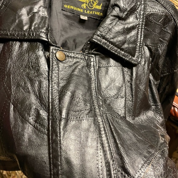 Leather jacket men, XXL, with collar, zipper and snaps. - Picture 9 of 14